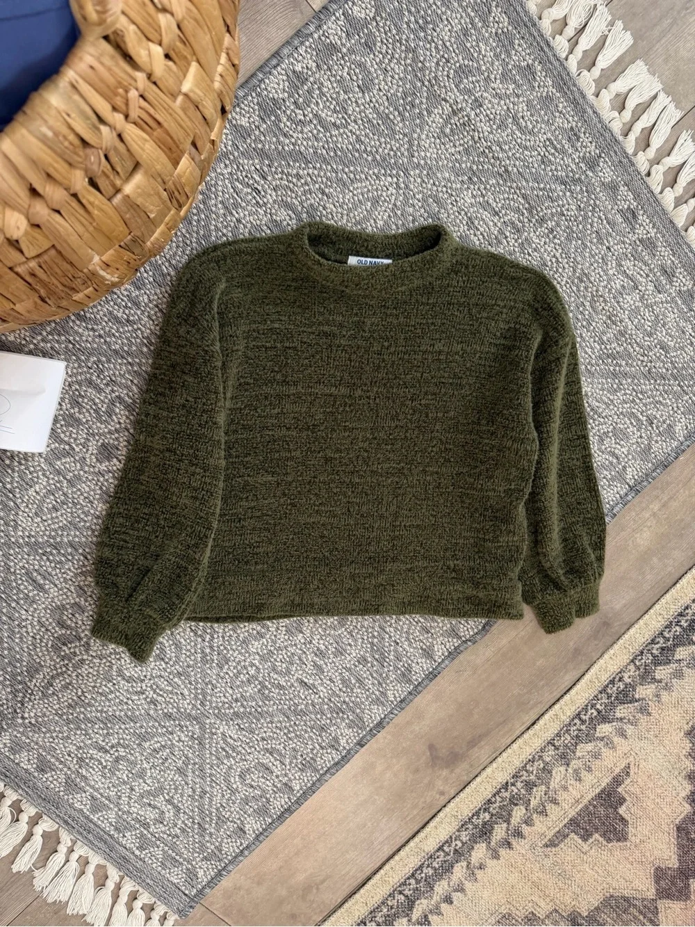 New Old Navy Girls Cozy Mock-Neck Chenille Sweater Olive Green Large